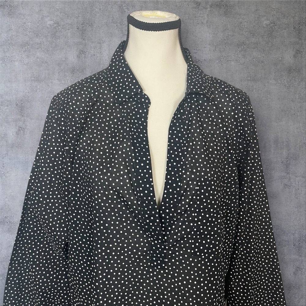 J Crew Relaxed Fit Shirt Dress Womens XL Black Polka Dots 100% Cotton Beach - Picture 3 of 9